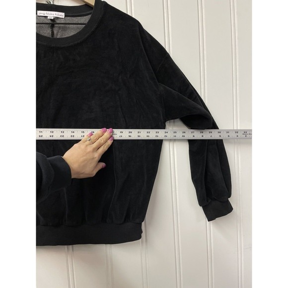 YOUNG FABULOUS & BROKE Black Velour Balloon Sleeve Crewneck Sweater Size Medium - Picture 6 of 8
